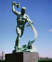 Swords into plowshares statue at UN