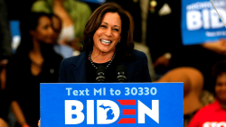 Kamala harris behind biden sign