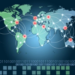 747globe with Internet hotspots on continents