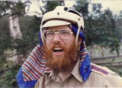 Dana in helmet on bike trip may 1981